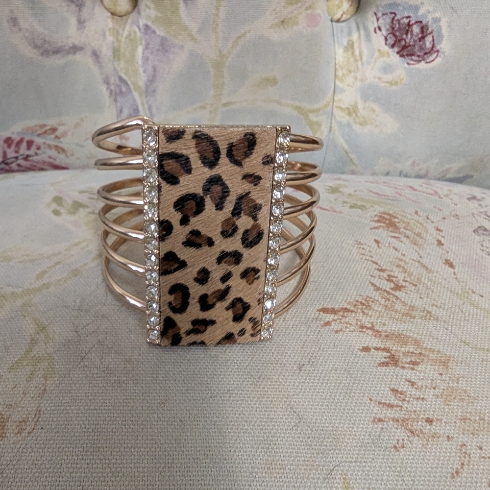Leopard Print Gold Cuff Bracelet